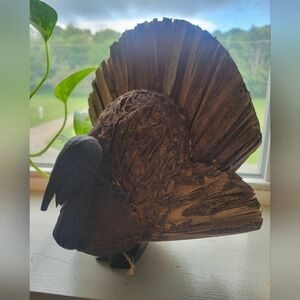 Harvest Corn Husk Wood Folk Art Large Turkey Thanksgiving Figure Home Decor